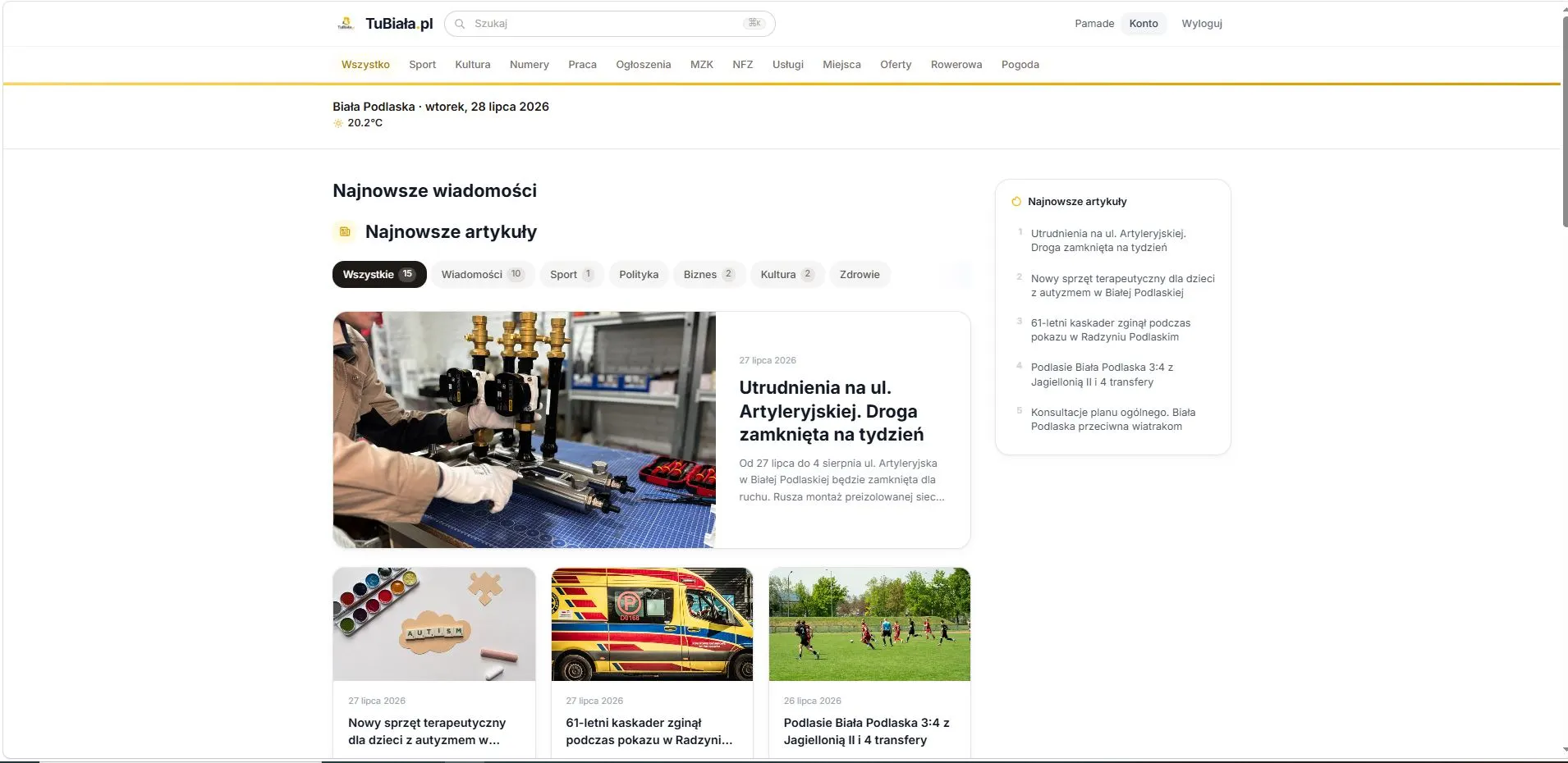 Zrzut ekranu projektu TuBiała.pl